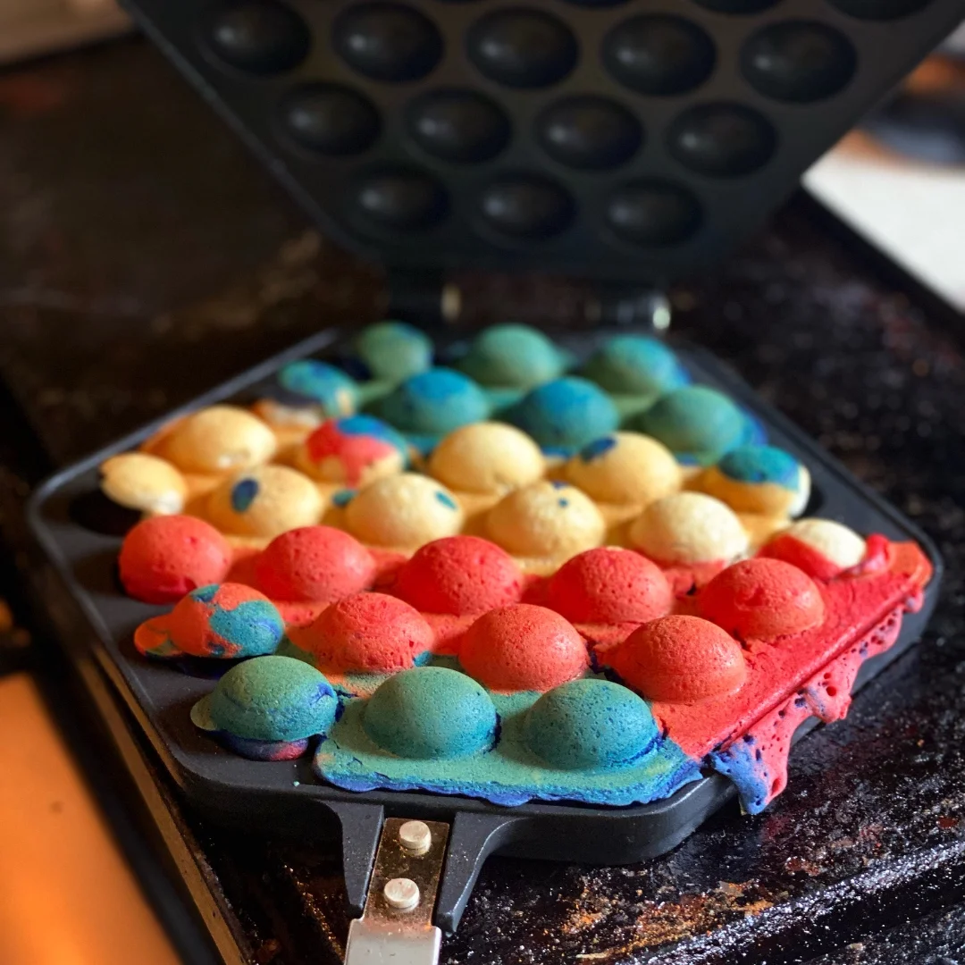 Rainbow colored bubble waffles